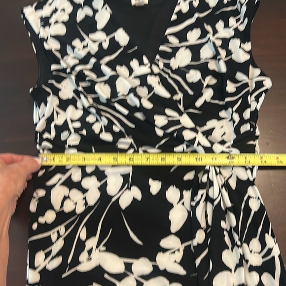 Anne Klein Black White Floral Sleeveless Surplice Wrap Midi Cocktail Dress Sz. M - Picture 13 of 17